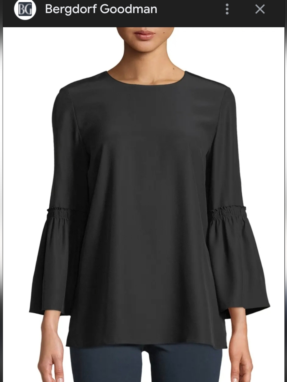 Lafayette 148 New York Roslin Bell-Sleeved Top In Matte Black Silk Size 2x